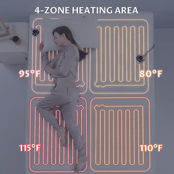 Queen Size Multi Zone Electric Heated Mattress Pad - Bed Warmer with Memory & Preheat Functions, 10 Heat Settings Dual Control for 1-12 Hours Auto Off, Lighted Button