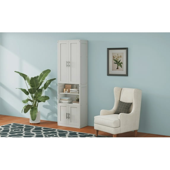 Queen Size Murphy Bed with 1 Side Cabinet Storage Shelf, Cabinet Bed Folding Wall Bed with Desk Combo for Guest Room, Study, Office, Antique Grey White