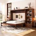 thumbnail image 1 of Queen Size Murphy Bed with Adjustable Storage Shelf, Wall Bed Frame With 1 Drawer, Multifunctional Foldable Platform Bed for Small Space, Bedroom, Guest Room, Walnut, 1 of 9