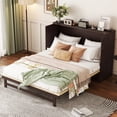 thumbnail image 1 of Queen Size Murphy Bed Cabinet with Rattan Storage Drawer, Pine Wood Wall Bed for Small Spaces, Espresso Finish, 1 of 9