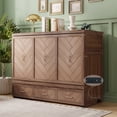 thumbnail image 1 of Queen Size Murphy Bed with Charging Station and 3 Storage Drawers, Pine Wood Folding Cabinet Bed, Equipped with 6 Moving Wheels, Space-Saving Hidden Wall Bed for Guest Room, Home Office,Light Walnut, 1 of 12