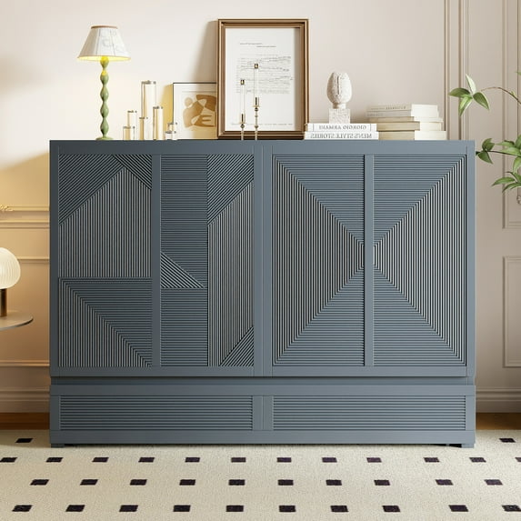 Queen Size Murphy Bed with Charging Station & Drawer, Wooden Murphy Chest Bed with USB Ports, Wooden Space-Saving Folding Murphy Bed for Bedroom Guest Room, Gray