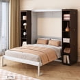thumbnail image 1 of Queen Size Murphy Bed with Foldable Storage Cabinets, Modern Hideaway Wall Chest Bed with Open Shelves, Wooden Platform Bed Folded into Cabinet for Guest Room, Espresso, 1 of 9