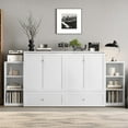 thumbnail image 1 of Queen Size Murphy Bed Frame with spacious storage drawers and shelves, Farmhouse Wall Bed Frame Folding into Cabinet Design for Home Office, Bedroom, Guest Room, Mattress Not Included, White, 1 of 9