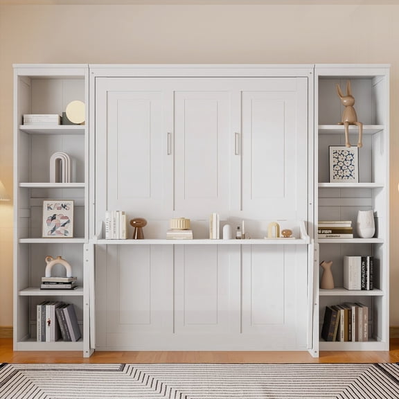 Sturdy & Space-saving Queen Murphy Bed with Desk & Shelves