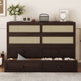 thumbnail image 1 of Queen Size Murphy Bed with Rattan Decoration and Drawers, Modern Style Foldable Hideaway Wall Murphy Bed Frame, No Box Spring Needed, Easy Assembly, for Bedroom, Espresso, 1 of 9