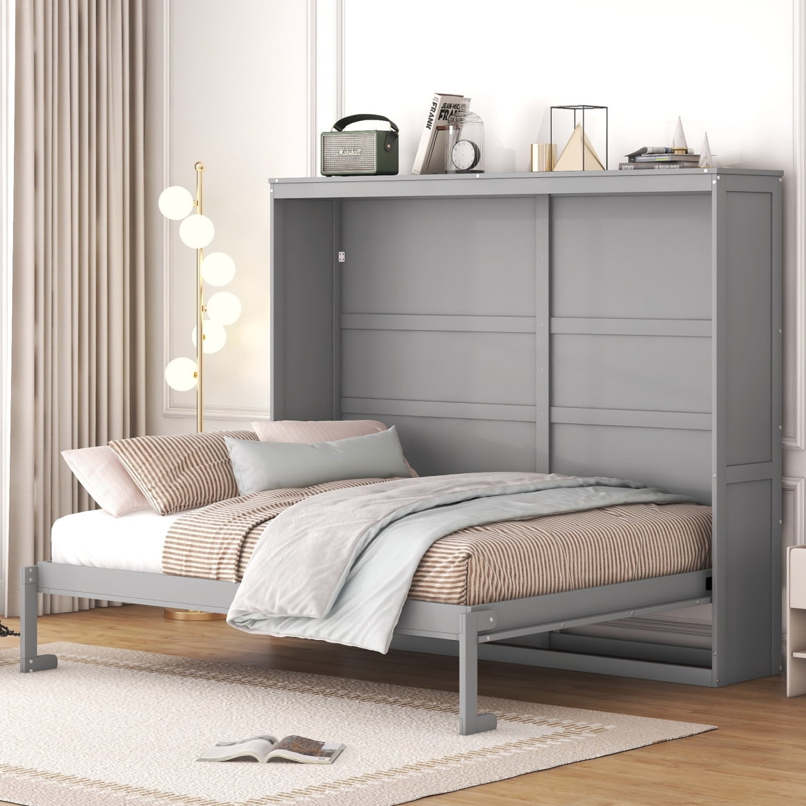 Queen Size Murphy Bed Wall Bed Space Saving for for Guestroom Apartment Small Space Gray
