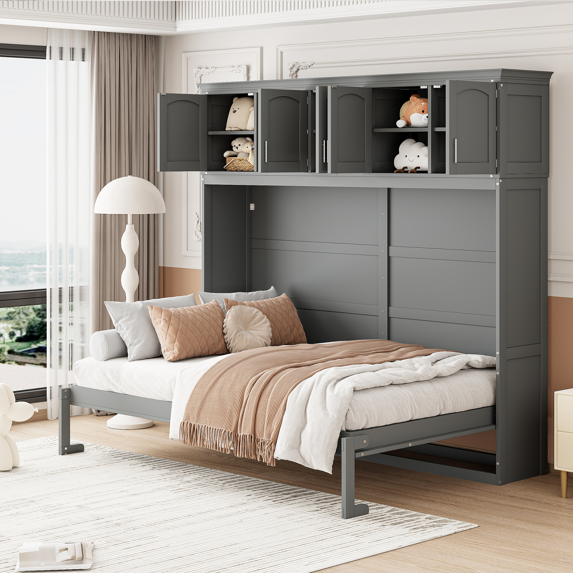 Queen Size Murphy Bed Wall Bed with Storage Cabinets, Space Saving ...