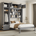 thumbnail image 1 of Queen Size Murphy Bed Wall Bed with Wardrobe and Bookshelves, Multi-Functional Murphy Cabinet Bed, Queen Foldable Platform Bed for Office Guest Room, Gray, 1 of 9