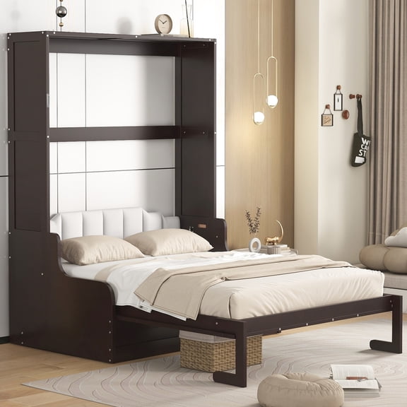Queen Size Murphy Bed Wall Bed with Cushion, Espresso