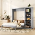 thumbnail image 1 of Queen Size Murphy Bed Wall Bed with Shelves,Upholstered Platform bed  with Wooden Slat Support, Gray, 1 of 9