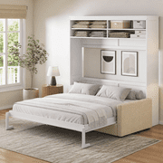 Queen Size Murphy Bed Wall Bed with Sofa, White