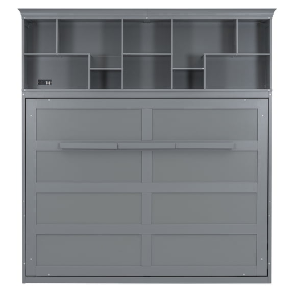 Queen Size Murphy Bed Wall Bed with Top Shelves & USB,Gray