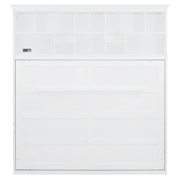 Queen Size Murphy Bed Wall Bed with Top Shelves & USB,White