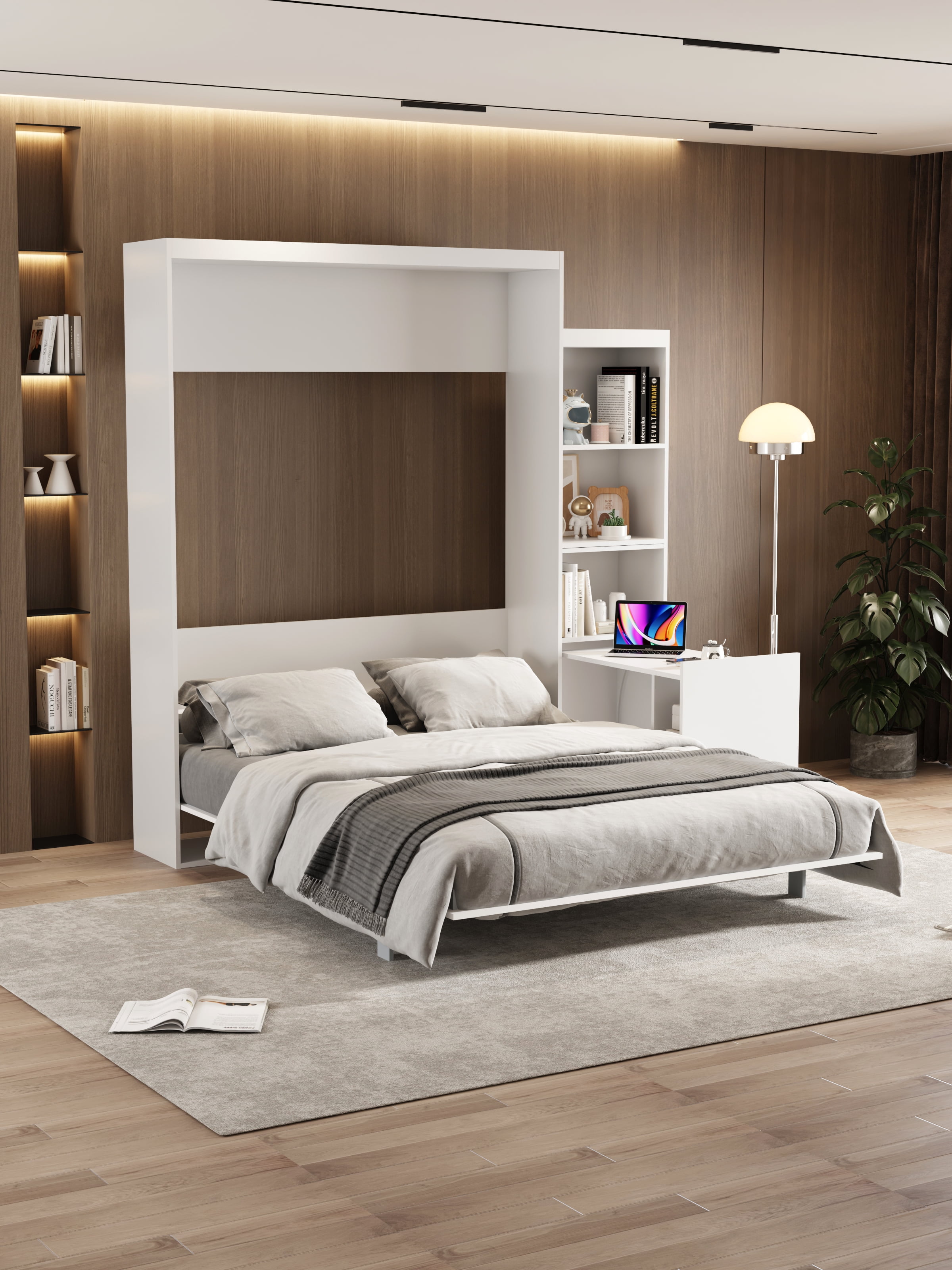 Queen Size Murphy Bed and Storage Unit with Table and Shelf Space