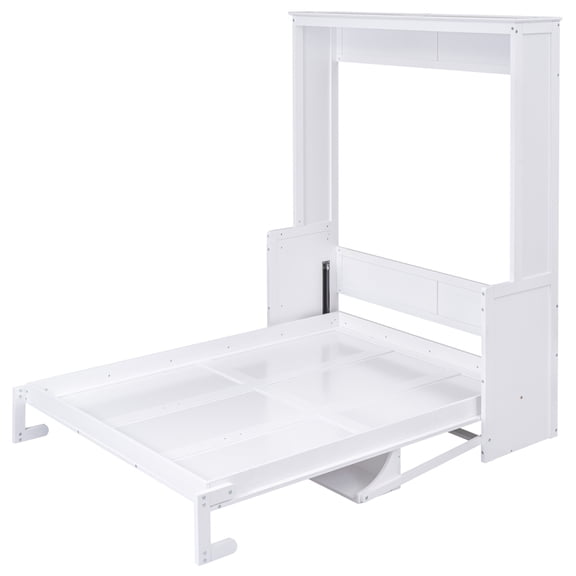 Kojooin Queen Wood Murphy Bed with Shelf and Desk, White