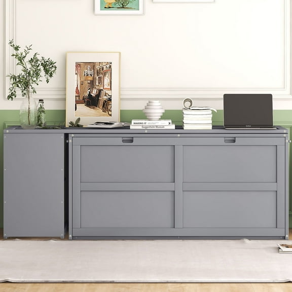 Queen Size Murphy Bed with Rotable Desk(Gray)