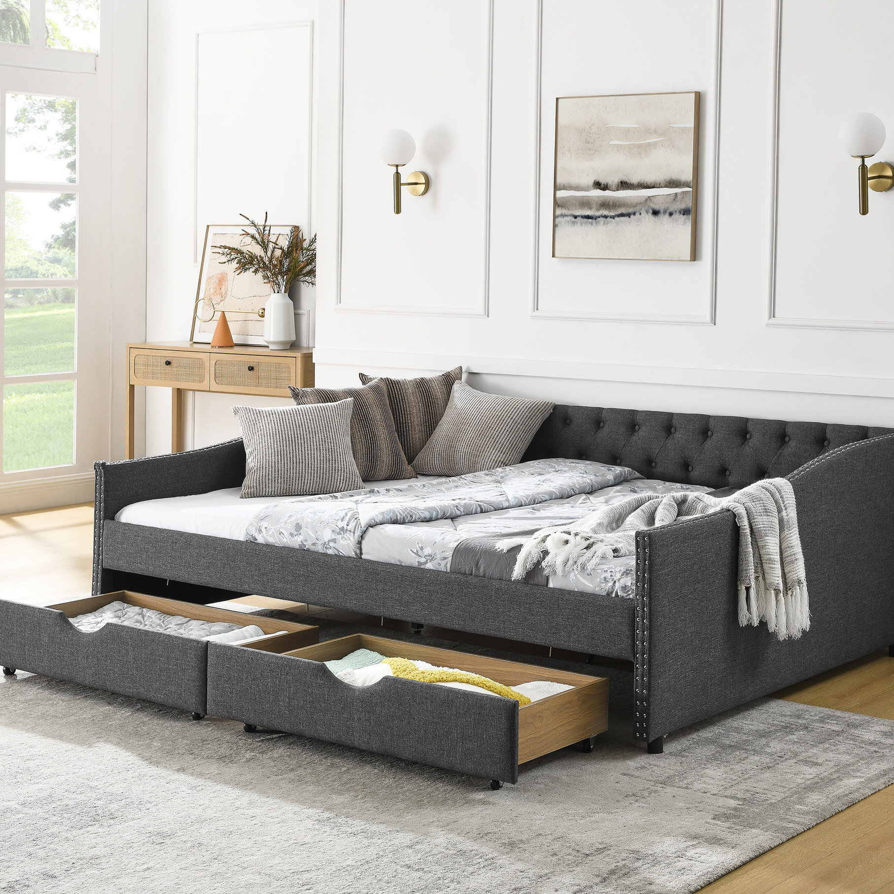 Comfortable Padding Queen Size - Nailhead Trim & Comfortable Padding - Sunroom - Stylish ...