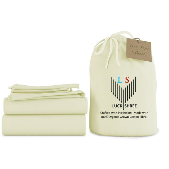 Queen Size Organic Cotton Sheet Set- 100% Organic 1000-Thread-Count Long Staple Cotton - 10" Deep Pockets 1000TC Organic Sheets - Ivory