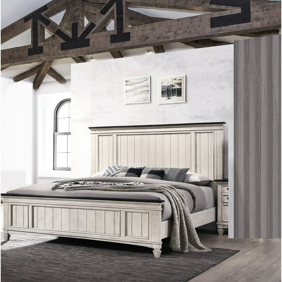 Queen Size Panel Bed, Solid Wood, Rustic Style With Headboard For Bedroom Beige And Brown Cottage Furnishing