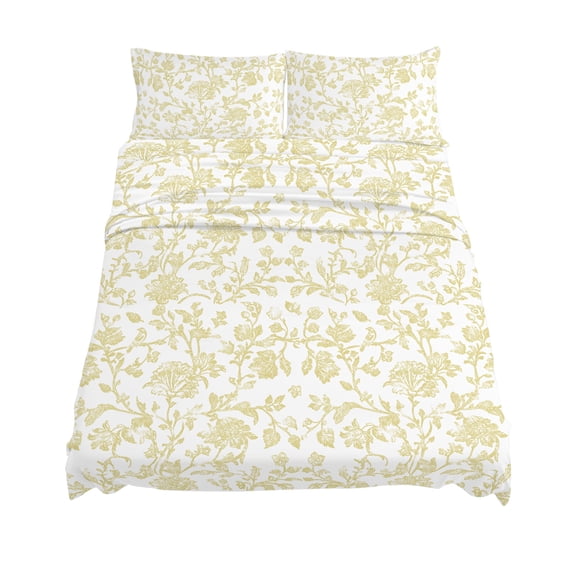 Queen Size Pastoral Flowers Sheet Sets Vintage Yellow Flower Farmhouse Plant Soft Breathable Microfiber Bed Sheets Deep Pockets 4 Piece Bed Sheets Set, 1 Fitted Sheet, 1 Flat Sheet & 2 Pillowcases