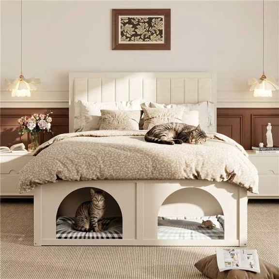 Queen Size Pet-Friendly Platform Bed with Under-Bed Nook