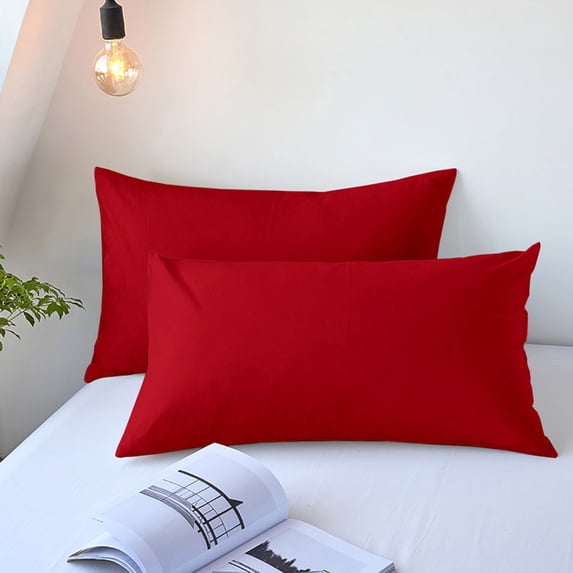 BUTASY Queen Size Pillow Case Set of 2, Super Soft Easy Care Microfiber Bed Pillowcases, Machine Washable Lightweight Envlope Pillow Protectors(Red)