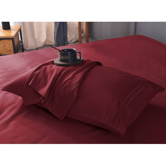 Queen Size Pillowcase, Hotel Luxury Pillowcase, Extra Soft,Easy Fit,Breathable and Cooling Sheets,Wrinkle Free Burgundy