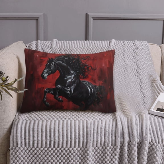 Queen Size Pillows Cases Standard Size 20x26 In - Black Stallion On Red Canvas Soft Comfort Envelope Closure Pillowcases Standard