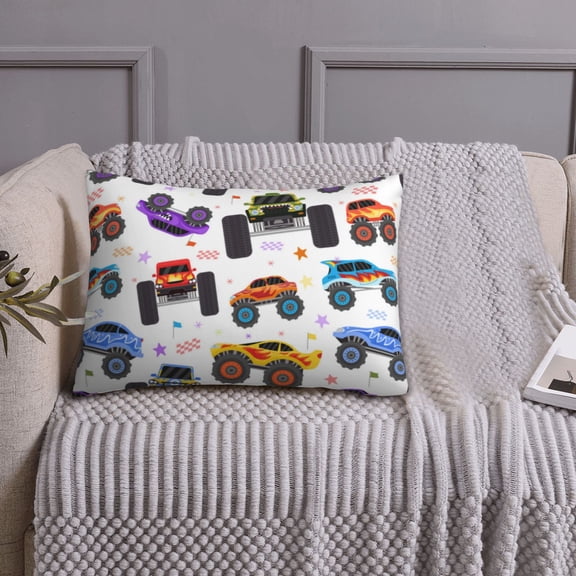 Queen Size Pillows Cases Standard Size 20x26 In - Cartoon Monster Trucks1 Soft Comfort Envelope Closure Pillowcases Standard