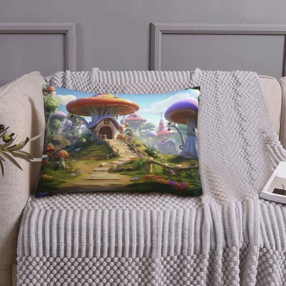Queen Size Pillows Cases Standard Size 20x26 In - Cute Mushroom Town Soft Comfort Envelope Closure Pillowcases Standard
