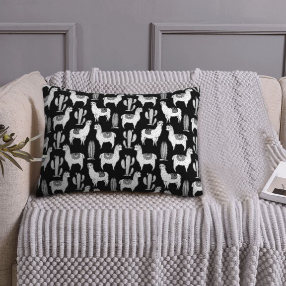 Queen Size Pillows Cases Standard Size 20x26 In - Cute llamas cactus Alpaca black white Soft Comfort Envelope Closure Pillowcases Standard