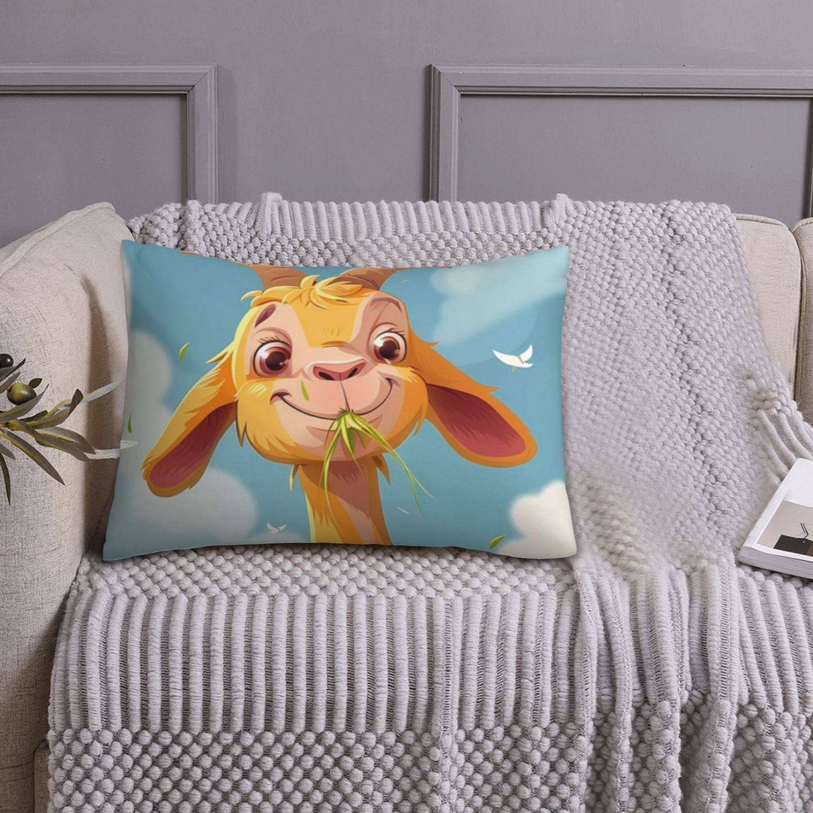 Queen Size Pillows Cases Standard Size 20x26 In Happy Goat In Meadow Soft Comfort Envelope