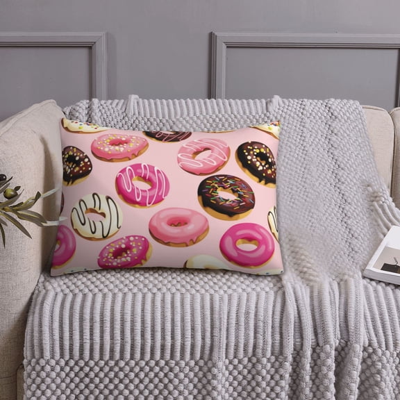 Queen Size Pillows Cases Standard Size 20x26 In - Pink Brown White Donut Print Soft Comfort Envelope Closure Pillowcases Standard