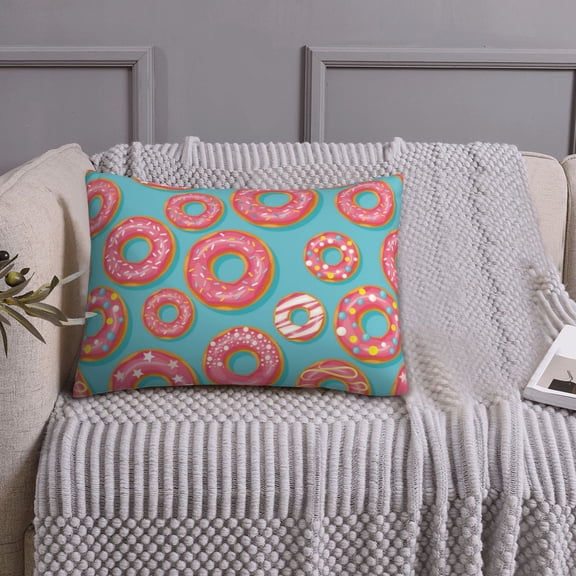 Queen Size Pillows Cases Standard Size 20x26 In - Pink Donut Print Blue Soft Comfort Envelope Closure Pillowcases Standard