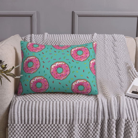 Queen Size Pillows Cases Standard Size 20x26 In - Pink Donut Print Green Soft Comfort Envelope Closure Pillowcases Standard