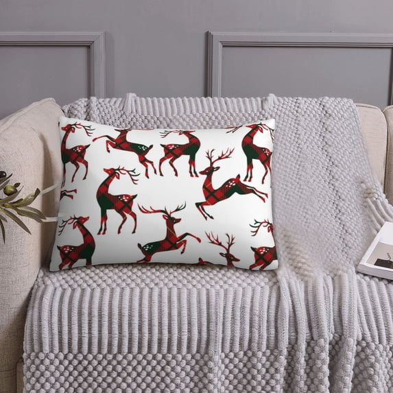 Queen Size Pillows Cases Standard Size 20x26 In - Plaid Pattern Simple Cute Deer Soft Comfort Envelope Closure Pillowcases Standard