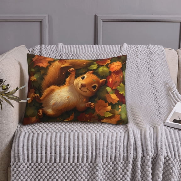 Queen Size Pillows Cases Standard Size 20x26 In - Playful Squirrel In Autumn Leaves Soft Comfort Envelope Closure Pillowcases Standard