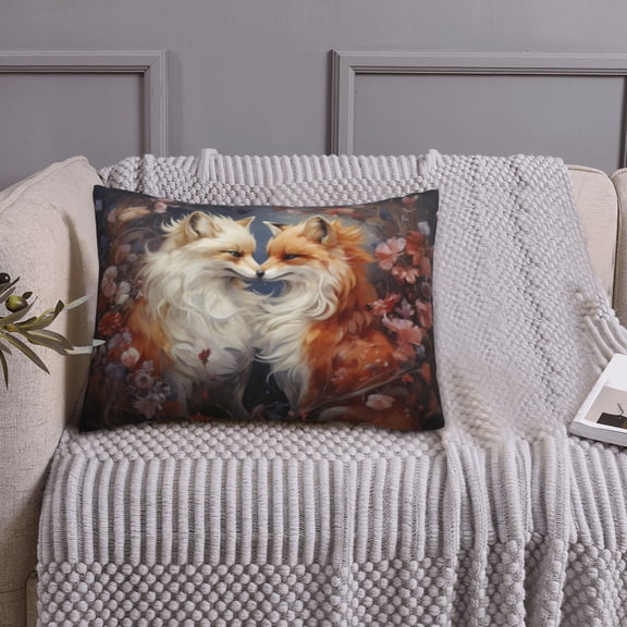 Queen Size Pillows Cases Standard Size 20x26 In - Romantic Flower Fox Couple Soft Comfort Envelope Closure Pillowcases Standard