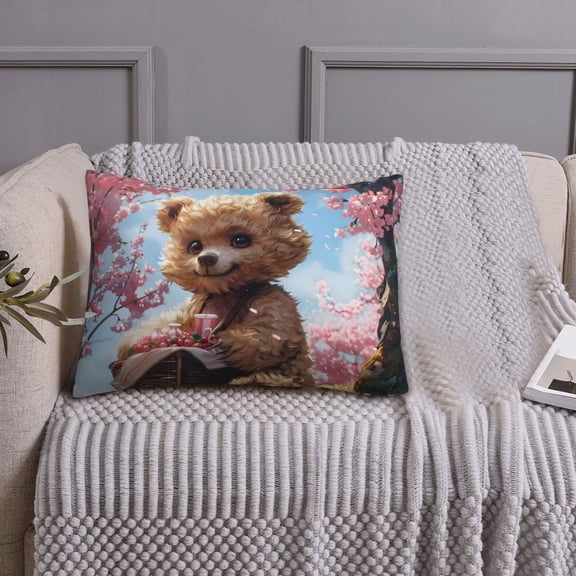 Queen Size Pillows Cases Standard Size 20x26 In - Romantic Pink Floral Bear Soft Comfort Envelope Closure Pillowcases Standard