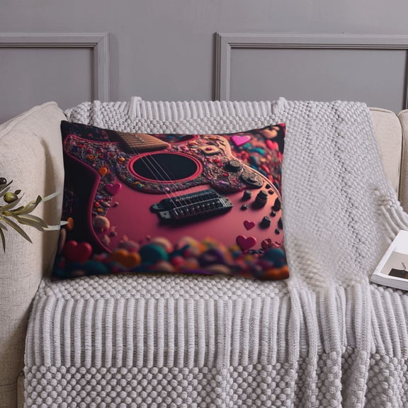 Queen Size Pillows Cases Standard Size 20x26 In - Romantic Pink Heart Guitar Soft Comfort Envelope Closure Pillowcases Standard