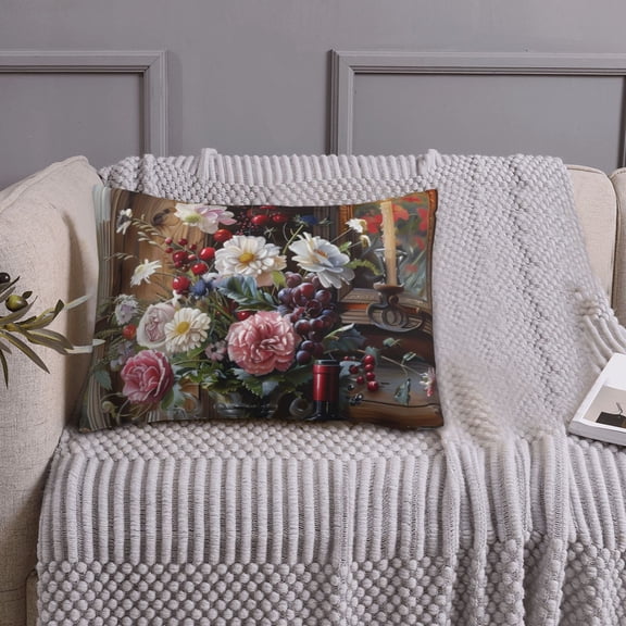 Queen Size Pillows Cases Standard Size 20x26 In - Romantic Wine Flowers Soft Comfort Envelope Closure Pillowcases Standard