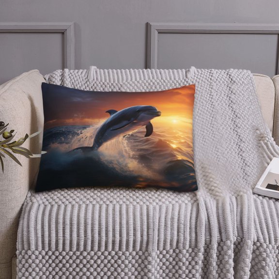 Queen Size Pillows Cases Standard Size 20x26 In - Sunset Dancing Dolphin Soft Comfort Envelope Closure Pillowcases Standard