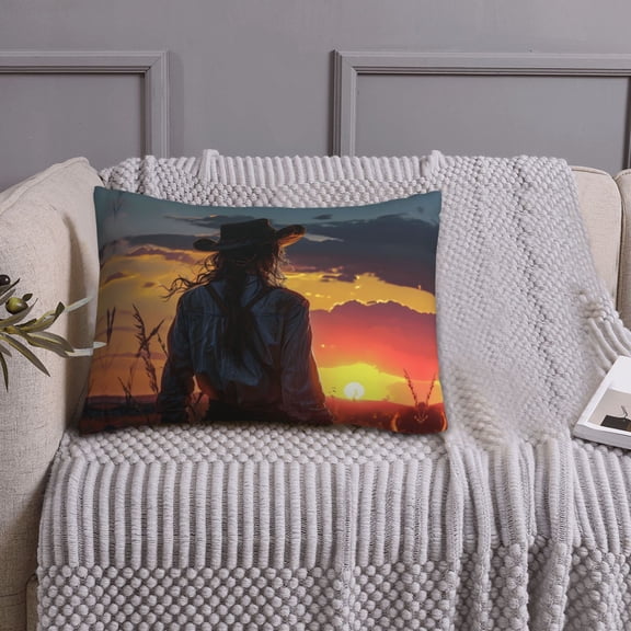 Queen Size Pillows Cases Standard Size 20x26 In - Sunset Western Cowgirl Soft Comfort Envelope Closure Pillowcases Standard