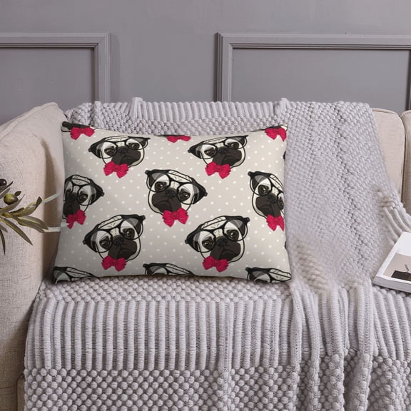 Queen Size Pillows Cases Standard Size 20x26 In - funny dog Pug red bow glasses Soft Comfort Envelope Closure Pillowcases Standard