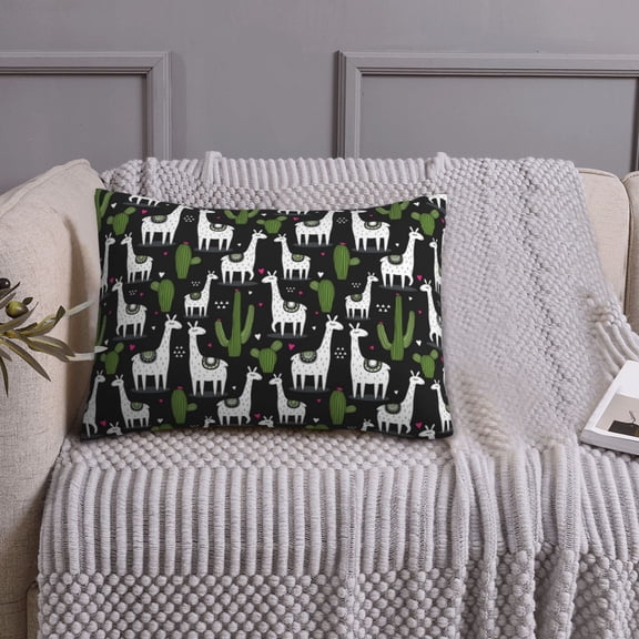 Queen Size Pillows Cases Standard Size 20x26 In - llama alpaca cactus heart black Soft Comfort Envelope Closure Pillowcases Standard
