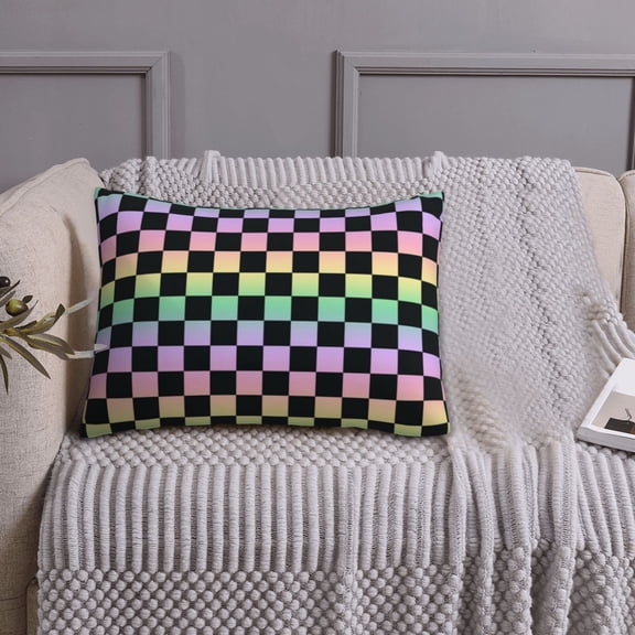 Queen Size Pillows Cases Standard Size 20x26 In - rainbow gradient colorful checkered Soft Comfort Envelope Closure Pillowcases Standard
