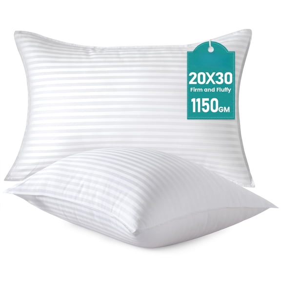 Queen Size Pillows Set Of 2 - Fluffy & Supportive Down Alternative With Zippered Cotton Cover Breathable And Cool For All Sleeping Positions Machine Washable 20"x30"