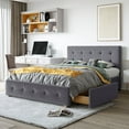 thumbnail image 1 of Queen Size Platform Bed with 4 Drawers & Upholstered Headboard,Linen Fabric Bed Frame with Solid Wood  Slats Support, for Bedroom, Guestroom,No Box Spring Needed, 1 of 8