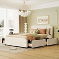 thumbnail image 1 of Queen Size Platform Bed with 4 Side Drawers,Upholstered Velvet Storage Bed Frame with Stud Trim Headboard and Footboard,Solid Wood Slats Support,No Box Spring Needed, 1 of 1